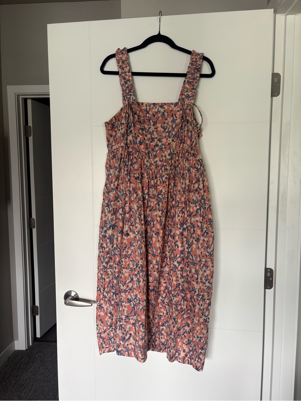 MIRTH Newport midi dress in geranium size L coral cotton - Picture 2 of 16